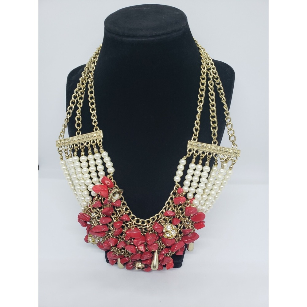 Lucia Statement Fashion Stone Beads Rhinestones Double Chain Necklace 21.5" Long
